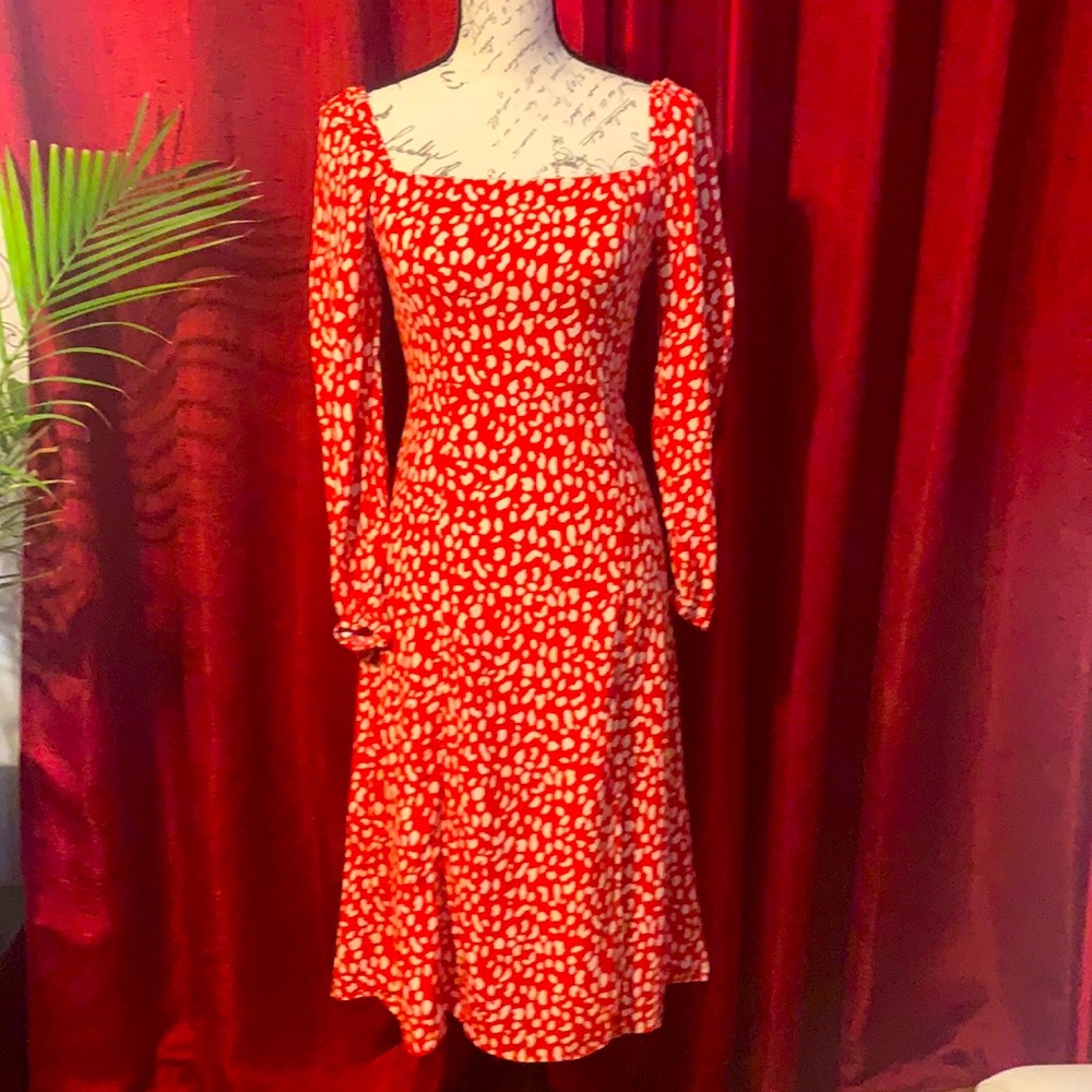 Forever 21 | Red and Cream midi Dress | side split and off shoulders | small